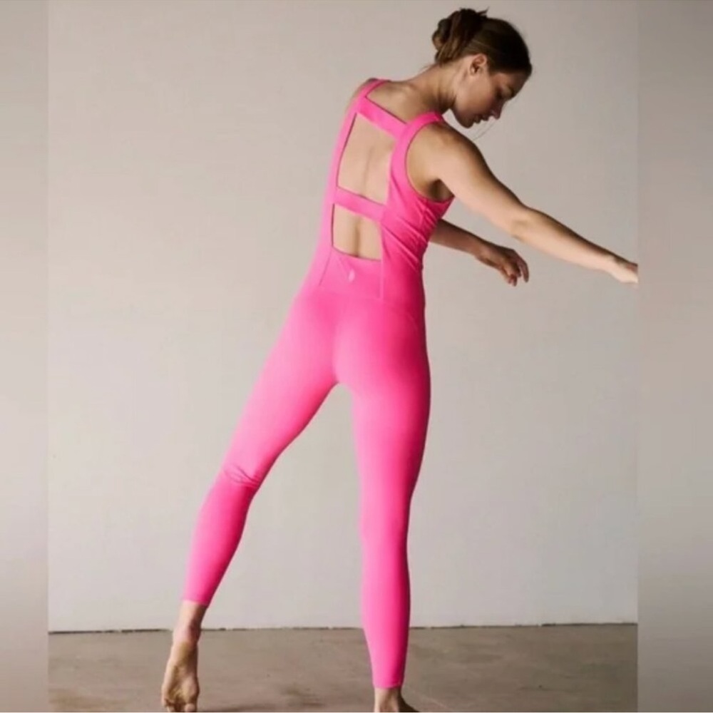 FP Movement by Free People Hot Pink Cutout-Back Jumpsuit/bodysuit. Sz Large